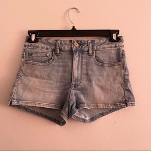 American Eagle Light Wash Hi Rise Shortie Shorts High Waisted Denim Jean Shorts